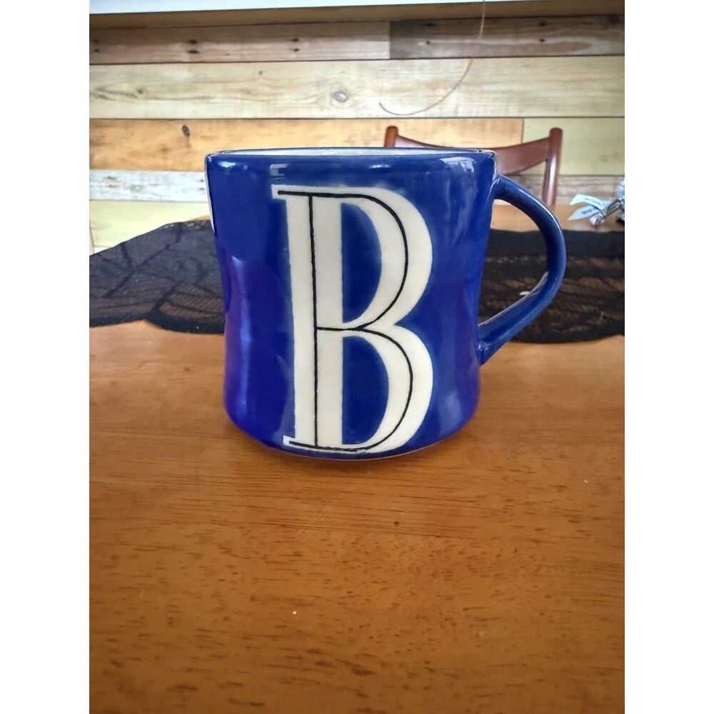 Anthropologie Handpainted Monogram Initial Letter B Coffee Cup Mug Blue